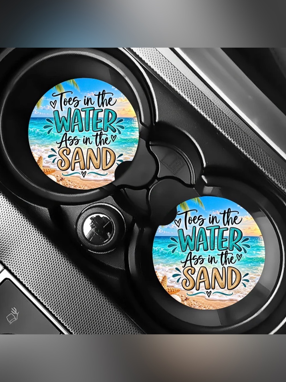 Toes In The Water Beach Car Coasters Absorbent Set of (2)